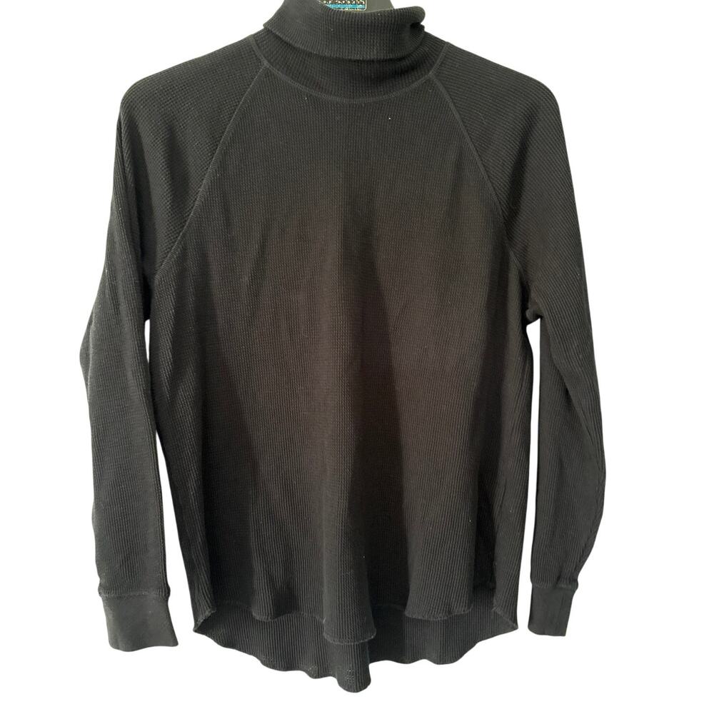 Everlane Turtleneck Sweater LS Waffle Knit Textured Black L 100% Organic Cotton